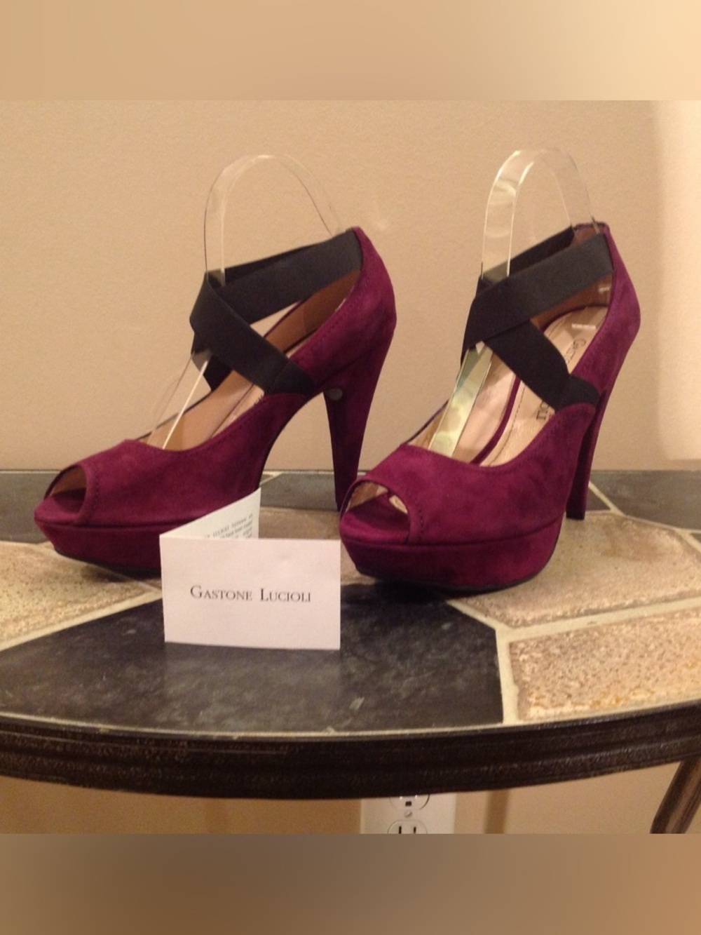 Gastone Lucioli ITALY MADE Criss Cross Strap Platform Heels Purple Suede EU 39.5